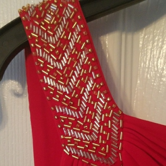 Vintage Cache Gold Label Red One Shoulder Sequin Beaded Formal Dress Size 0 XXS - Picture 4 of 8